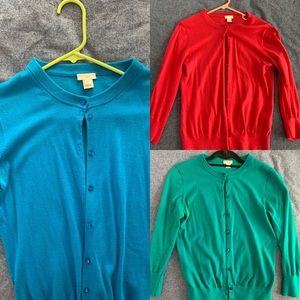 3 J. Crew Claire Cardigan - Blue, Aqua and Red!